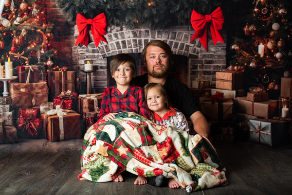 Kate Rustic Brick Fireplace Trees Backdrop Winter Christmas Designed by Mini MakeBelieve - Kate Backdrop AU