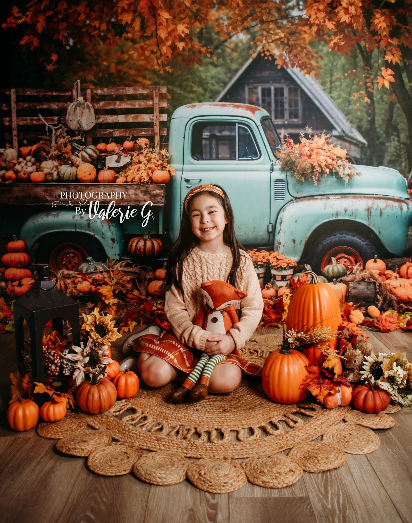 Kate Autumn Truck Backdrop Golden Leaves Old House Designed by Chain Photography - Kate Backdrop AU