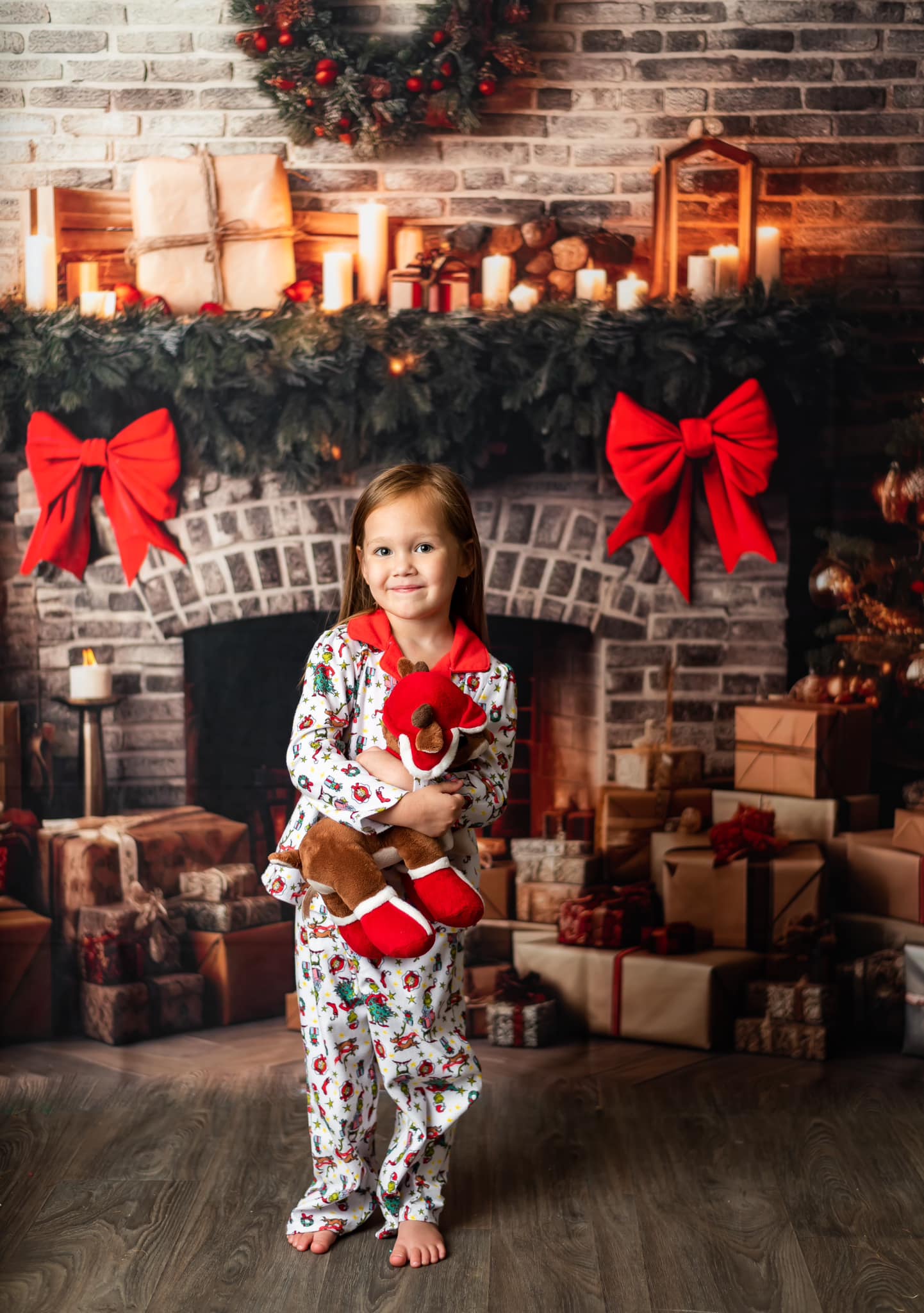 Kate Rustic Brick Fireplace Trees Backdrop Winter Christmas Designed by Mini MakeBelieve - Kate Backdrop AU