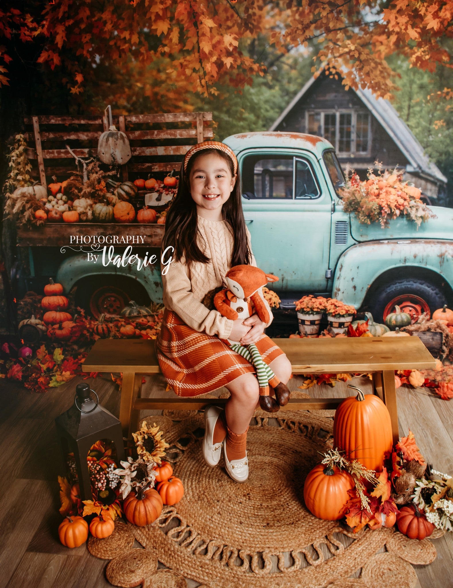 Kate Autumn Truck Backdrop Golden Leaves Old House Designed by Chain Photography - Kate Backdrop AU