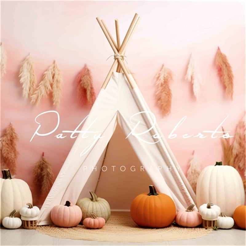 Kate Fall Teepee Pumpkins Pampas Backdrop Designed by Patty Roberts