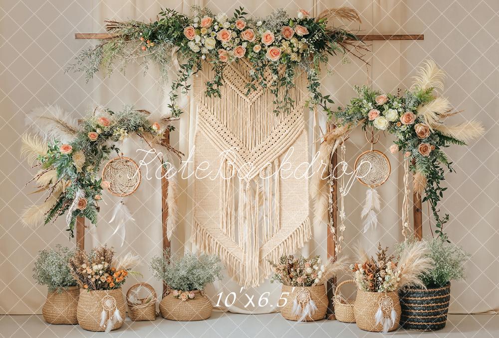 Kate Boho Spring Flower Macrame Fleece Backdrop Designed by Emetselch