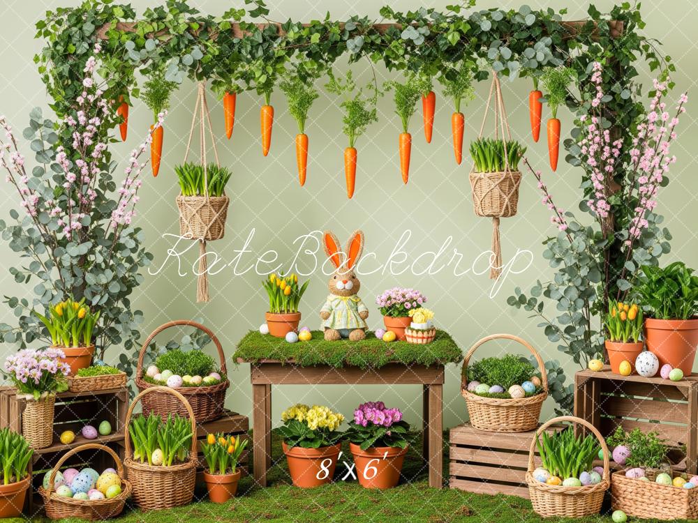 Kate Easter Bunny Carrots Flower Baskets Greenery Backdrop Designed by Patty Roberts