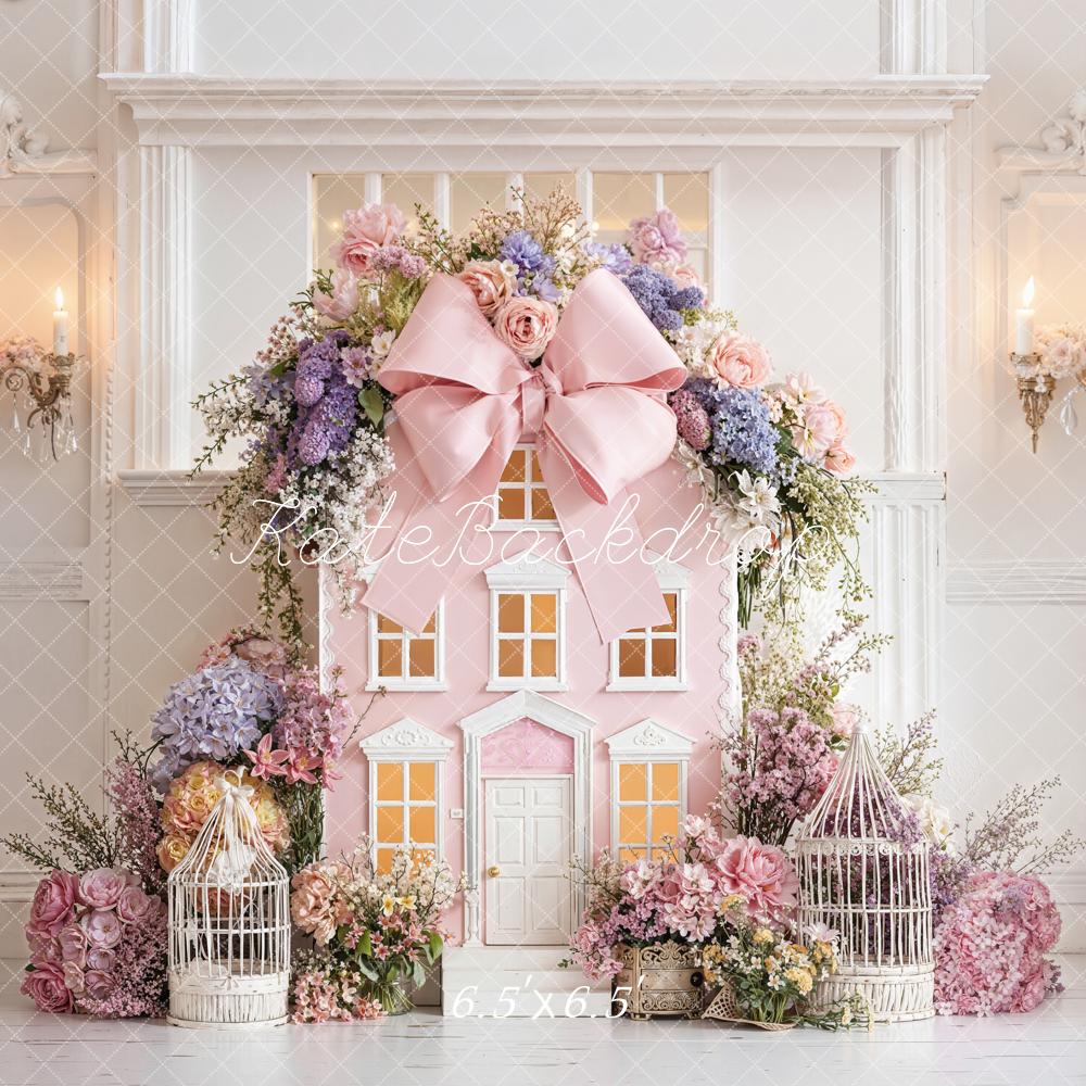 Kate Dollhouse Pink Bow Birdcage Spring Backdrop Designed by Emetselch