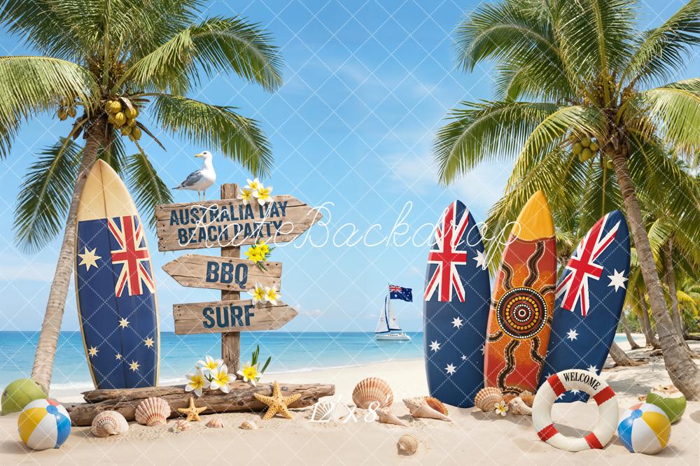 Kate Australia Day Surfboards Palm Trees Beach Backdrop Designed by Emetselch