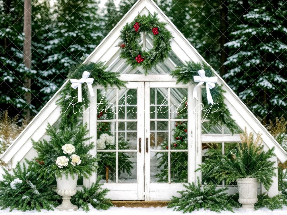 Kate Christmas Greenhouse White Bows Backdrop Designed by Mini MakeBelieve - Kate Backdrop AU