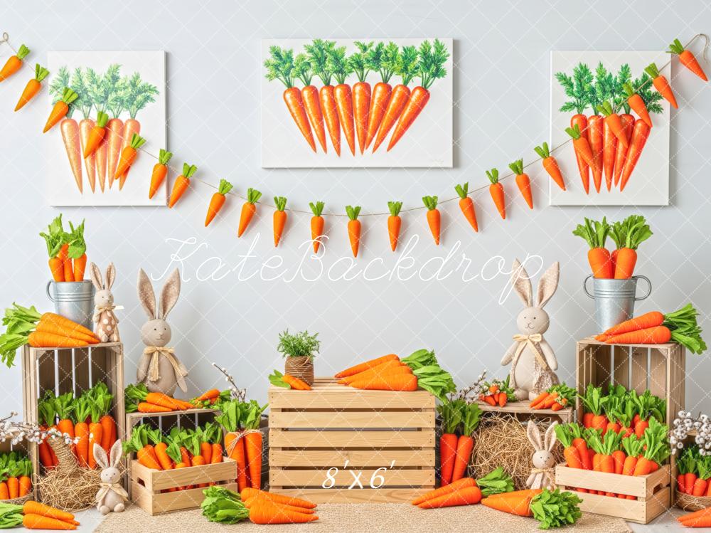 Kate Easter Bunny Carrots Wooden Crates Fleece Backdrop Designed by Patty Roberts