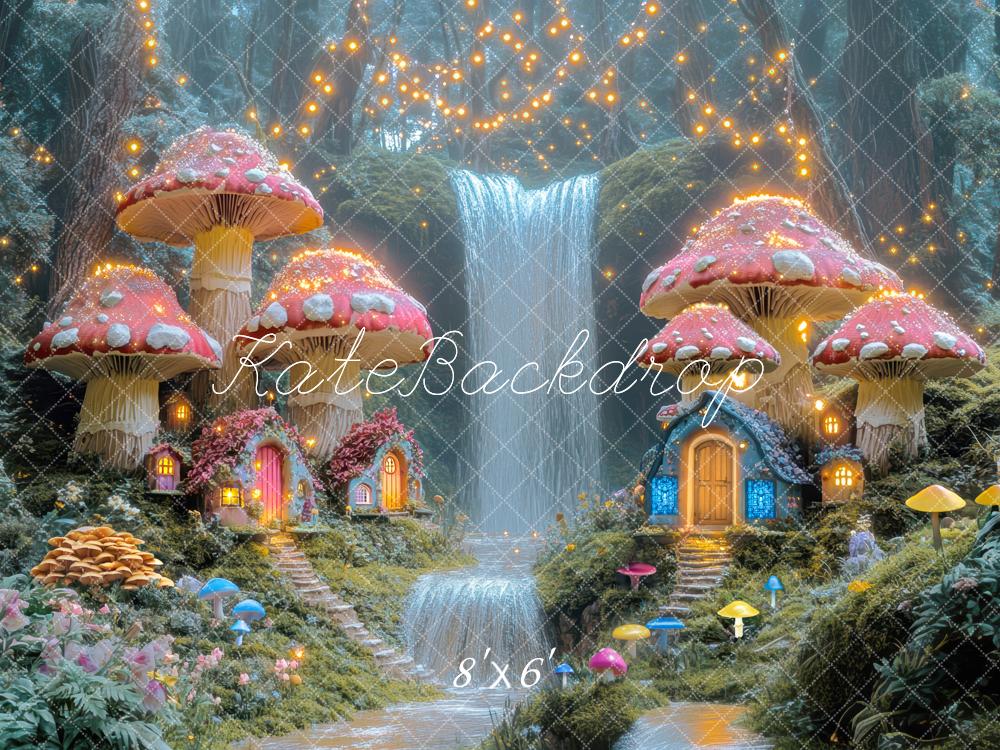 Kate Fairy Mushroom Houses Waterfall Backdrop Spring Designed by Mini MakeBelieve - Kate Backdrop AU