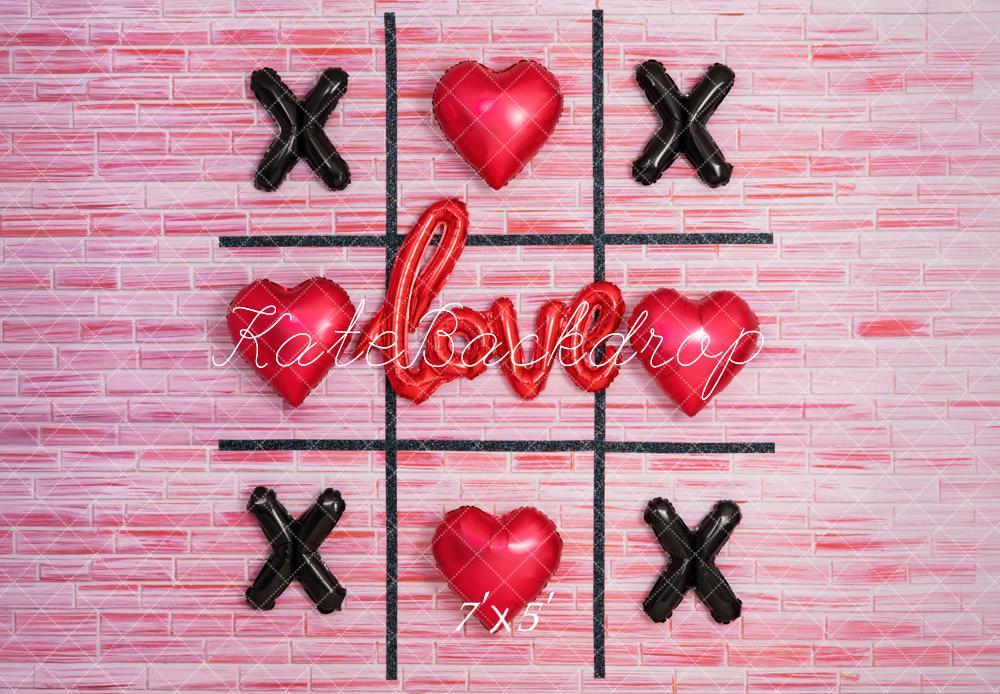 Kate Valentine Tic Tac Toe Balloon Hearts Pink Backdrop Designed by Mini MakeBelieve
