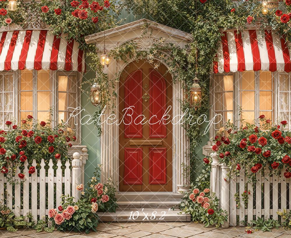 Kate Red Door Striped Awning Roses Backdrop Designed by Emetselch
