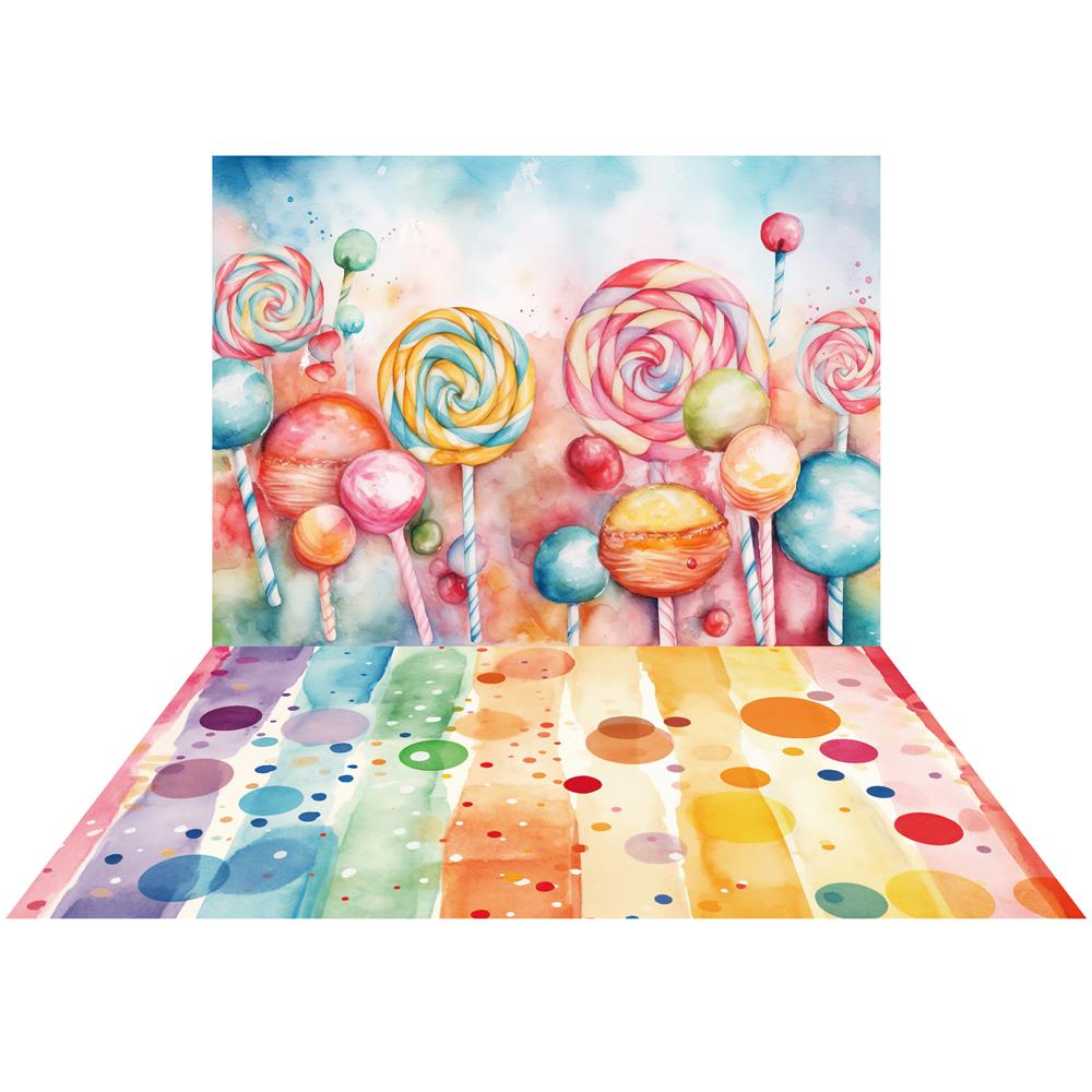 Kate Candy and Sweets Backdrop+Colorful Polka Dots Stripes Floor Designed by Patty Robertss Photography - Kate Backdrop AU