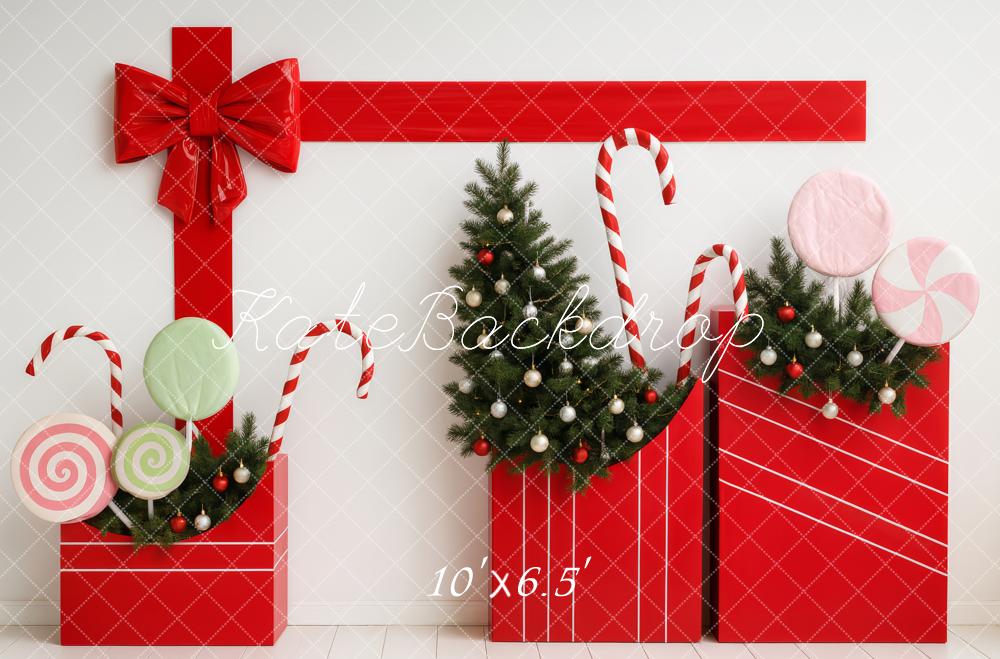 Kate Christmas Gift Lollipops Candy Canes Red Backdrop Designed by Patty Roberts