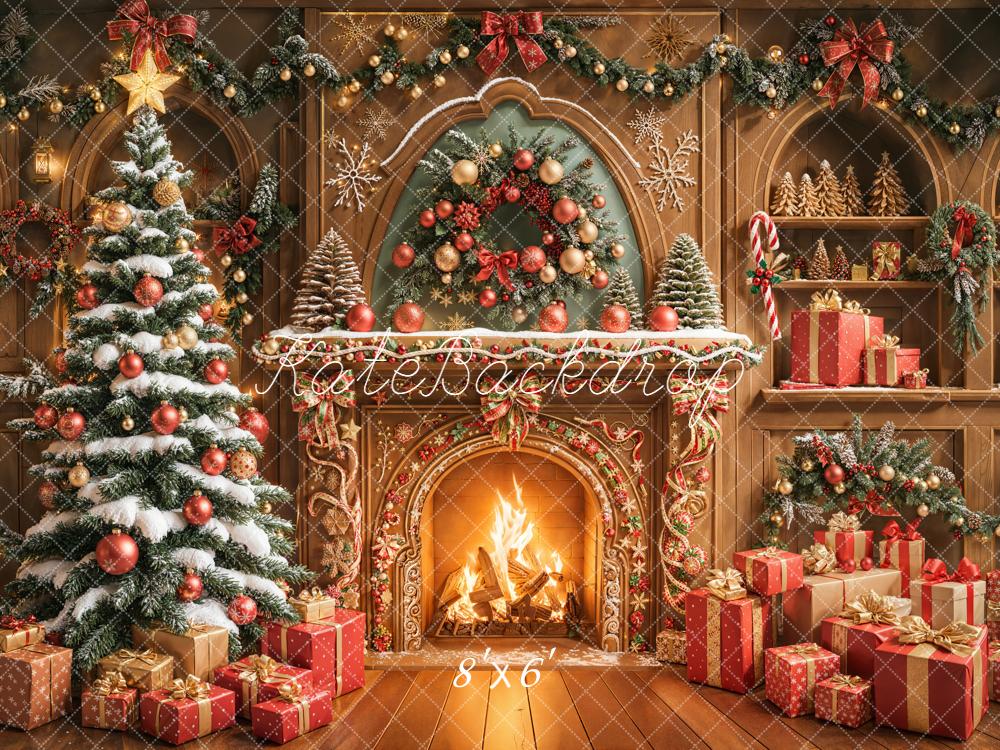 Kate Christmas Fireplace Tree Gift Boxes Backdrop Designed by Emetselch