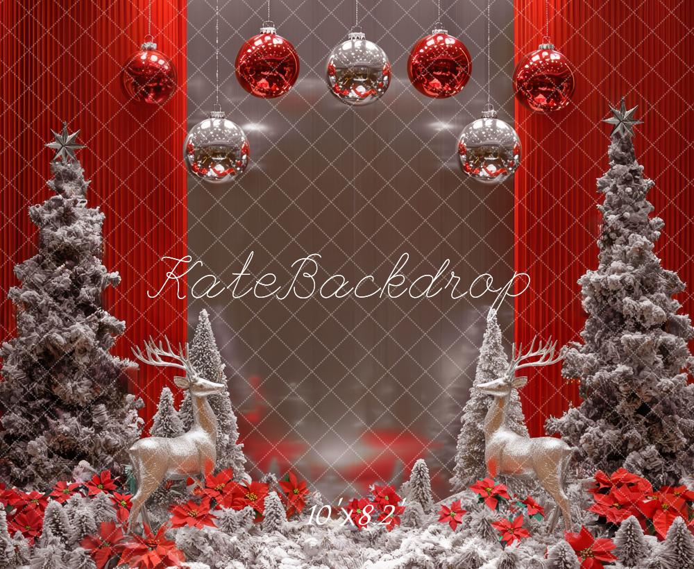 Kate Christmas Snowy Trees Red Reindeer Backdrop Designed by Mini MakeBelieve - Kate Backdrop AU
