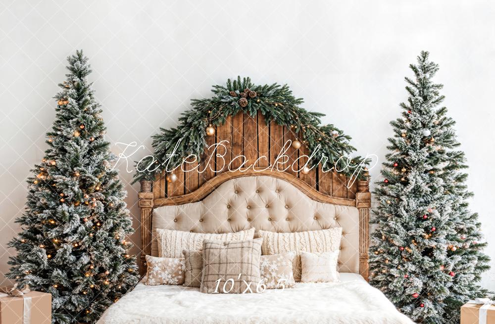 Kate Christmas Headboard Snowy Trees Fleece Backdrop Designed by Emetselch