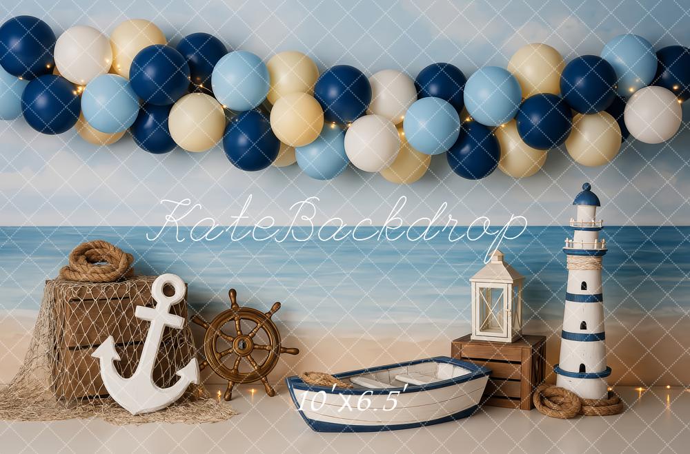 Kate Nautical Beach Balloons Lighthouse Boat Backdrop Designed by Patty Roberts