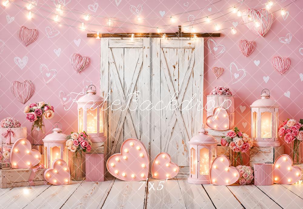 Kate Pink Hearts Barn Door Backdrop Designed by Emetselch