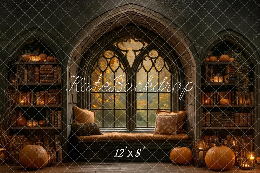 Kate Halloween Pumpkins Window Bookshelves Backdrop Designed by Emetselch