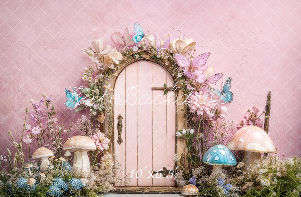 Kate Butterflies Mushrooms Backdrop Fairy Fantasy Door Pink Purple Designed by Emetselch - Kate Backdrop AU