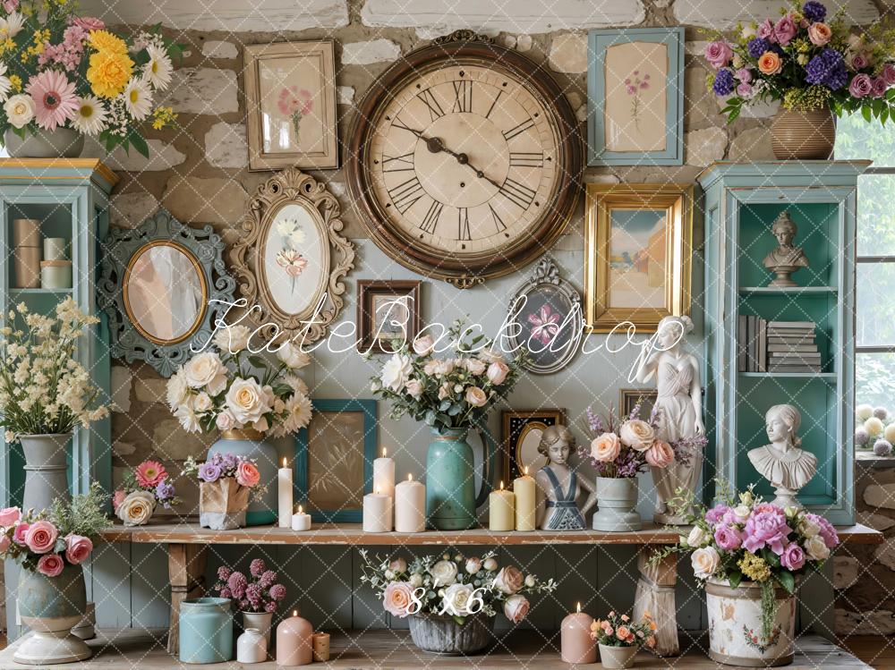 Kate Vintage Spring Clock Cabinets Backdrop Designed by Mini MakeBelieve