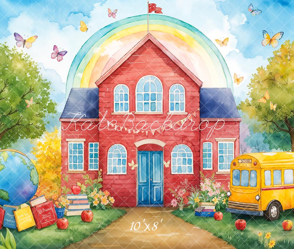 Kate Schoolhouse Rainbow Butterfly Fleece Backdrop Designed by Emetselch - Kate Backdrop AU