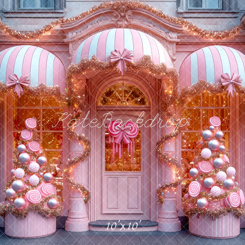 Kate Christmas Pink Shop Lollipop Trees Backdrop Designed by Mini MakeBelieve - Kate Backdrop AU