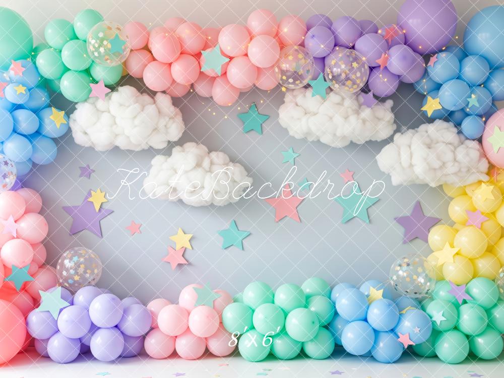Kate Colorful Balloons Clouds Birthday Backdrop Designed by Patty Roberts