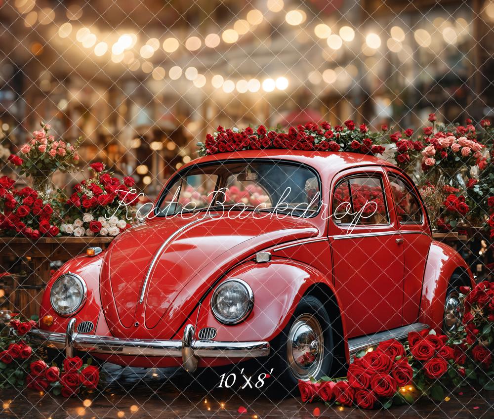 Kate Red Vintage Car Roses Bokeh Fleece Backdrop Designed by Emetselch