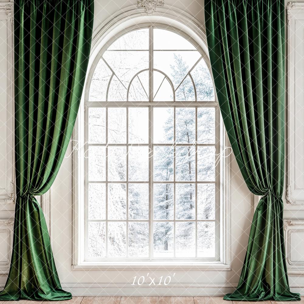 Kate Arched Window Green Curtains Backdrop Designed by Emetselch