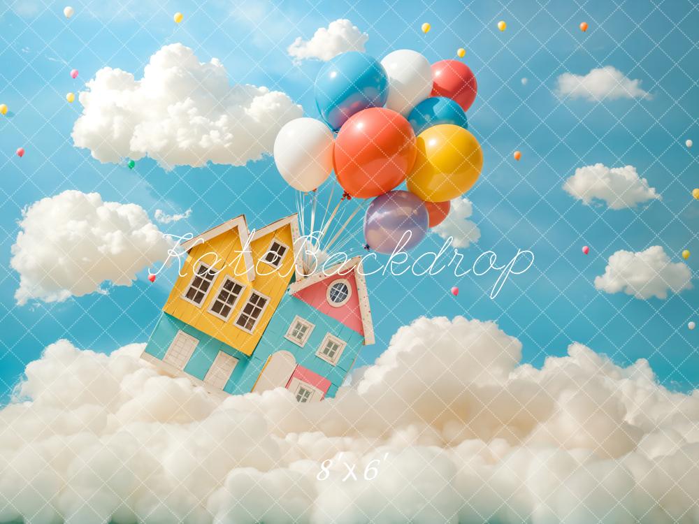 Kate Balloons House Clouds Sky Backdrop Designed by Chain