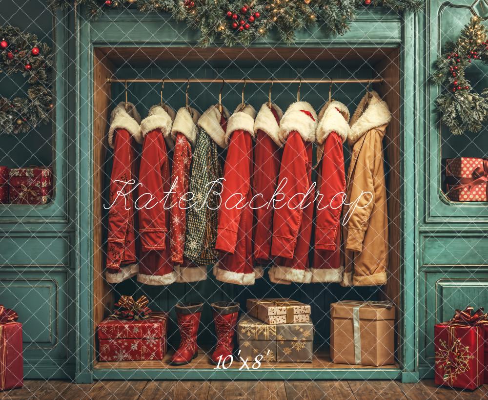 Kate Christmas Santa Coats Cabinet Presents Fleece Backdrop Designed by Emetselch
