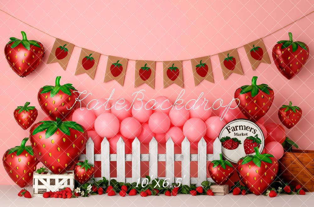 Kate Strawberry Pink Balloons Fence Backdrop Designed by Patty Roberts