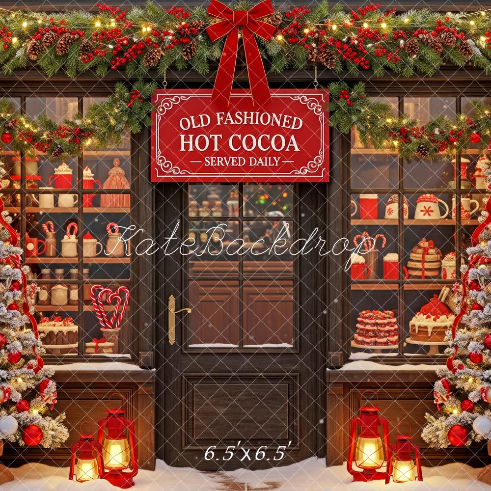 Kate Christmas Hot Cocoa Shop Window Trees Backdrop Designed by Patty Roberts