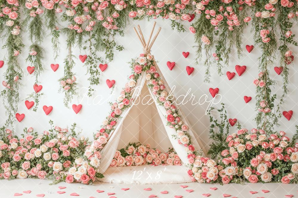 Kate Flower Teepee Pink Roses Hearts Backdrop Designed by Emetselch