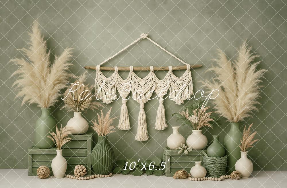 Kate Boho Macrame Pampas Grass Green Backdrop Designed by Ashley Paul