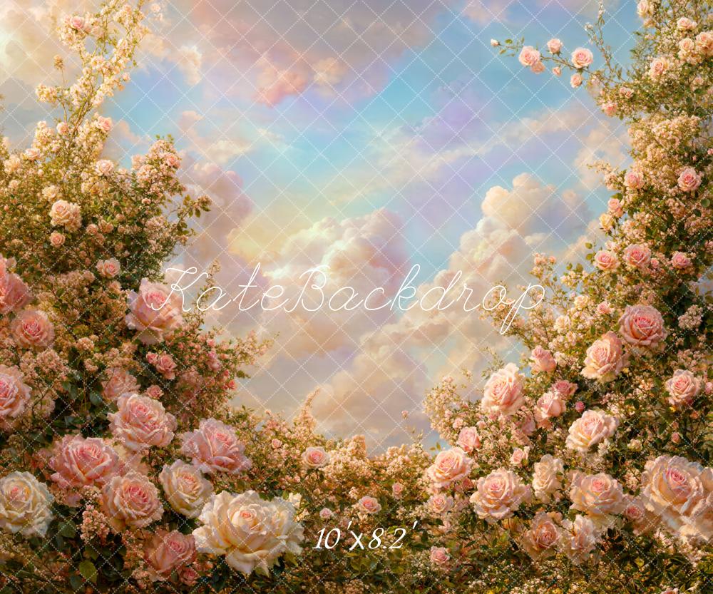 Kate Spring Roses Clouds Fleece Backdrop Designed by Chain