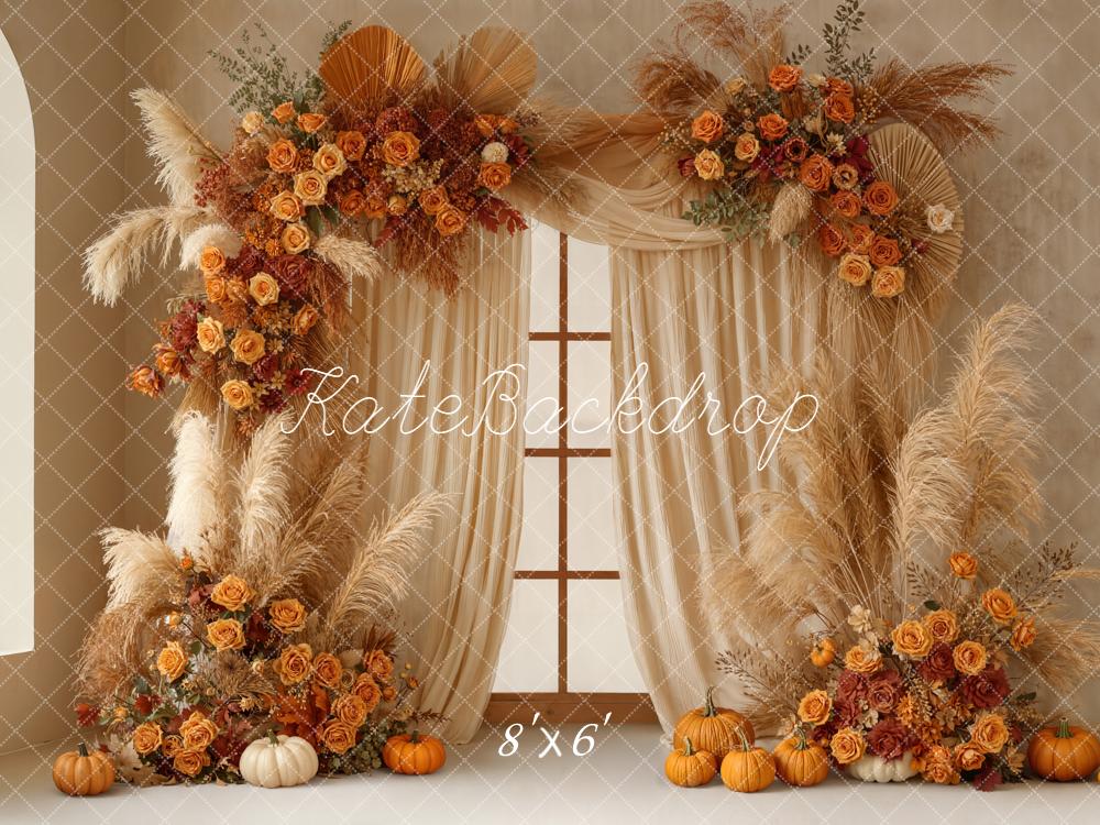 Kate Autumn Flower Arch Pampas Pumpkins Backdrop Designed by Emetselch