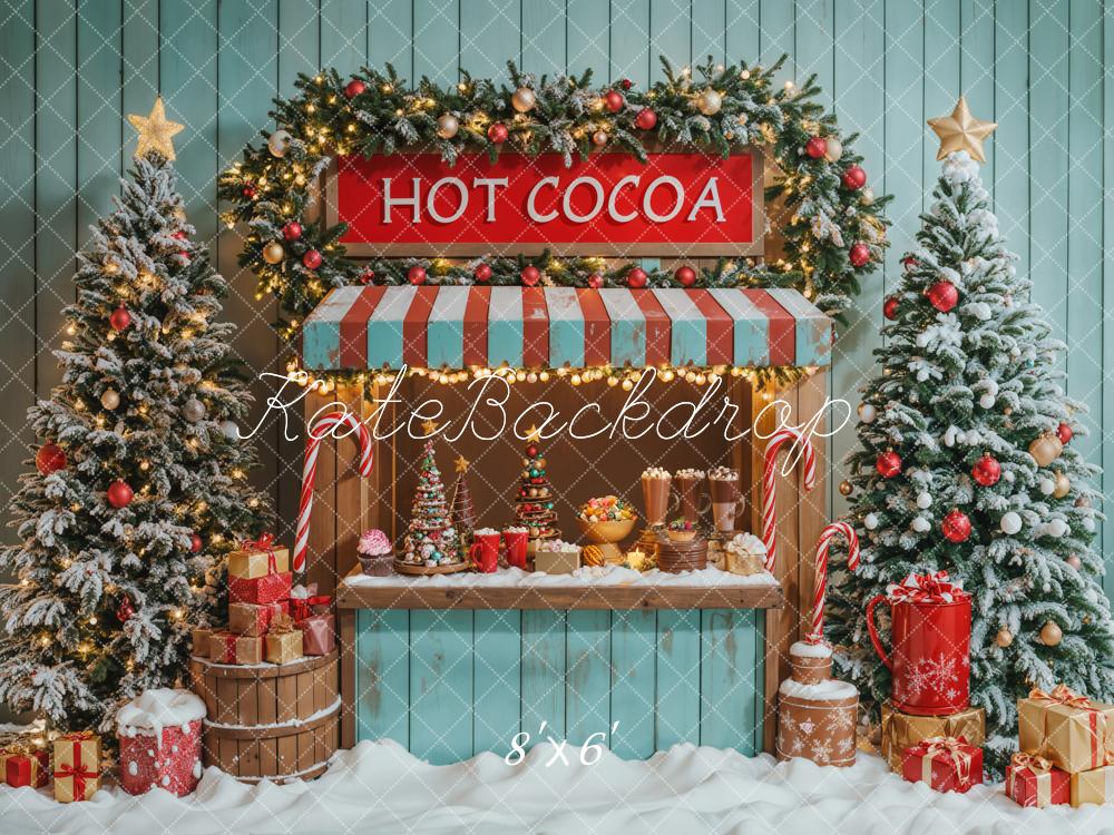 Kate Christmas Hot Cocoa Stand Snowy Trees Backdrop Designed by Emetselch