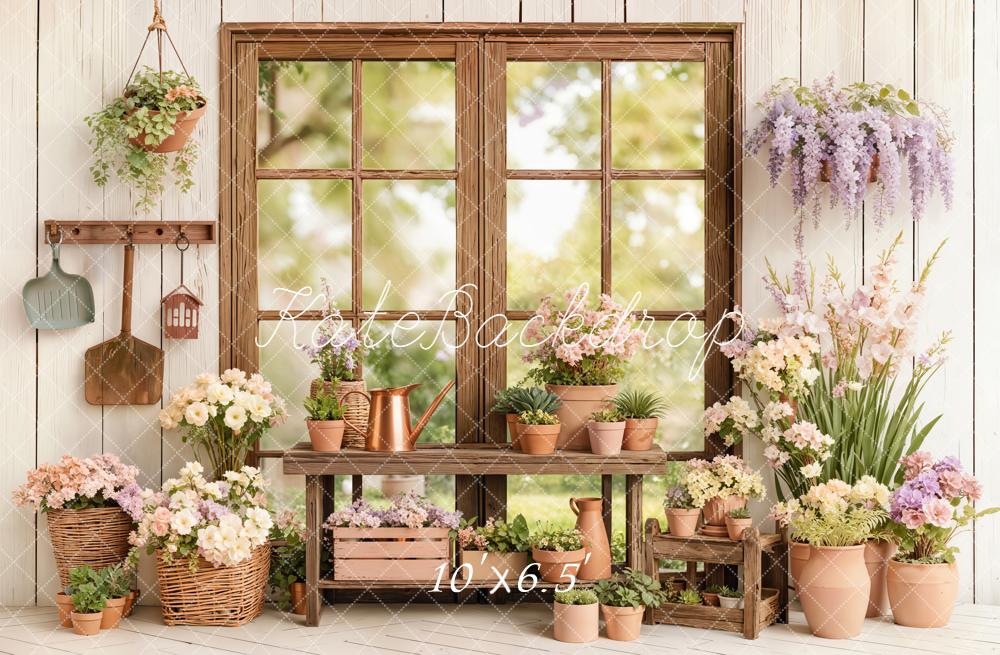 Kate Spring Window Flowers Fleece Backdrop Designed by Emetselch