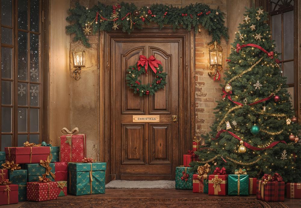 Kate Christmas Tree Wooden Door Fleece Backdrop Designed by GQ - Kate Backdrop AU