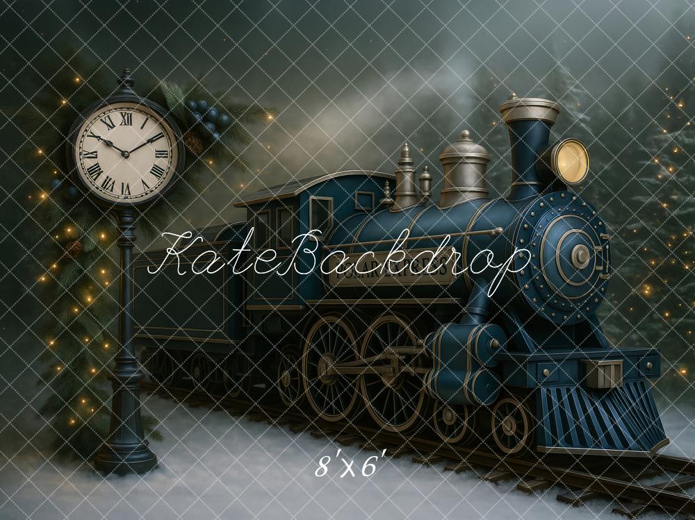Kate Train Pine Garland Clock Backdrop Designed by Ashley Paul