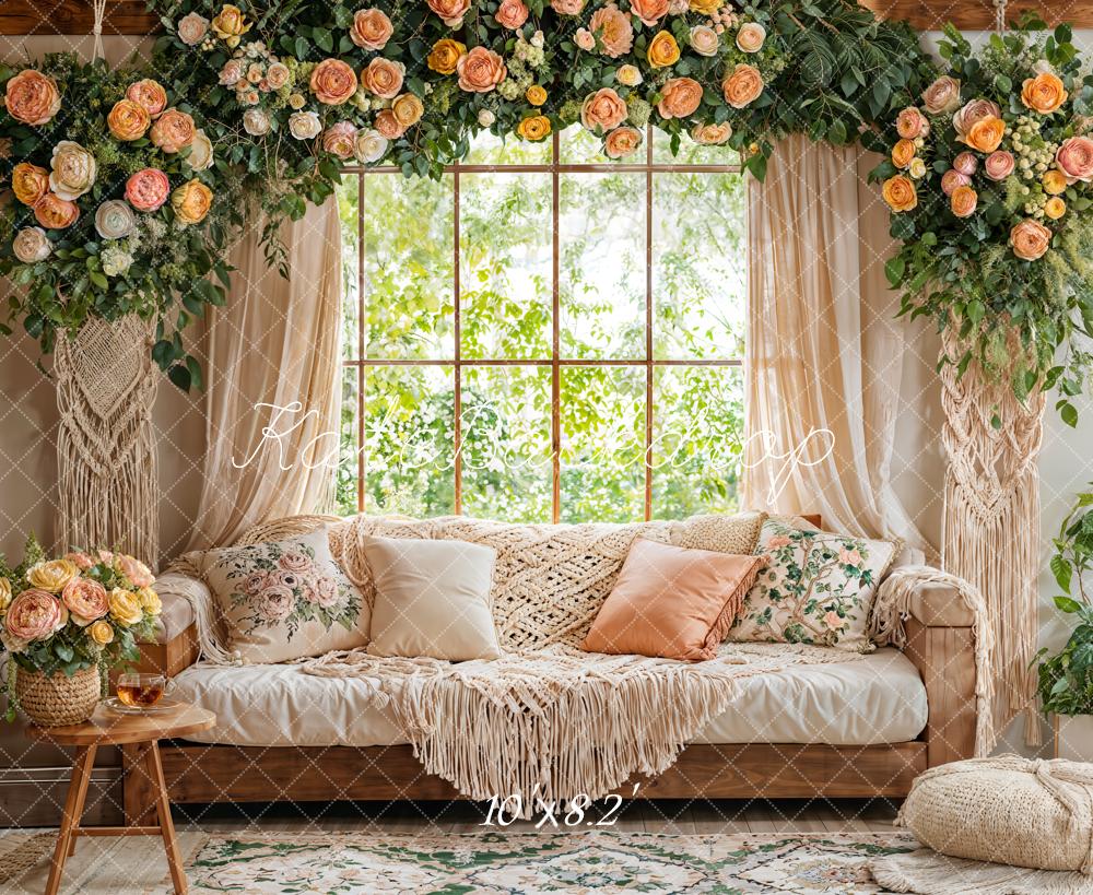 Kate Boho Flower Macrame Window Backdrop Designed by Emetselch
