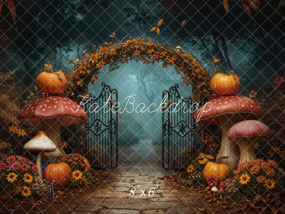 Kate Autumn Arch Pumpkins Mushrooms Path Backdrop Designed by Chain - Kate Backdrop AU