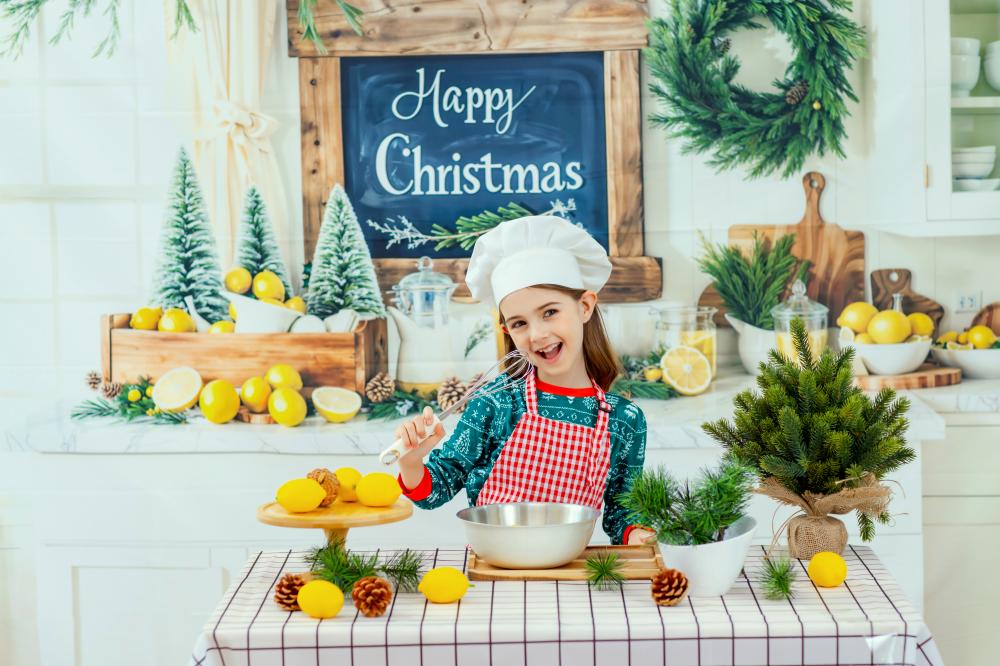 Kate Christmas Kitchen Garland Lemons Backdrop Designed by Chain