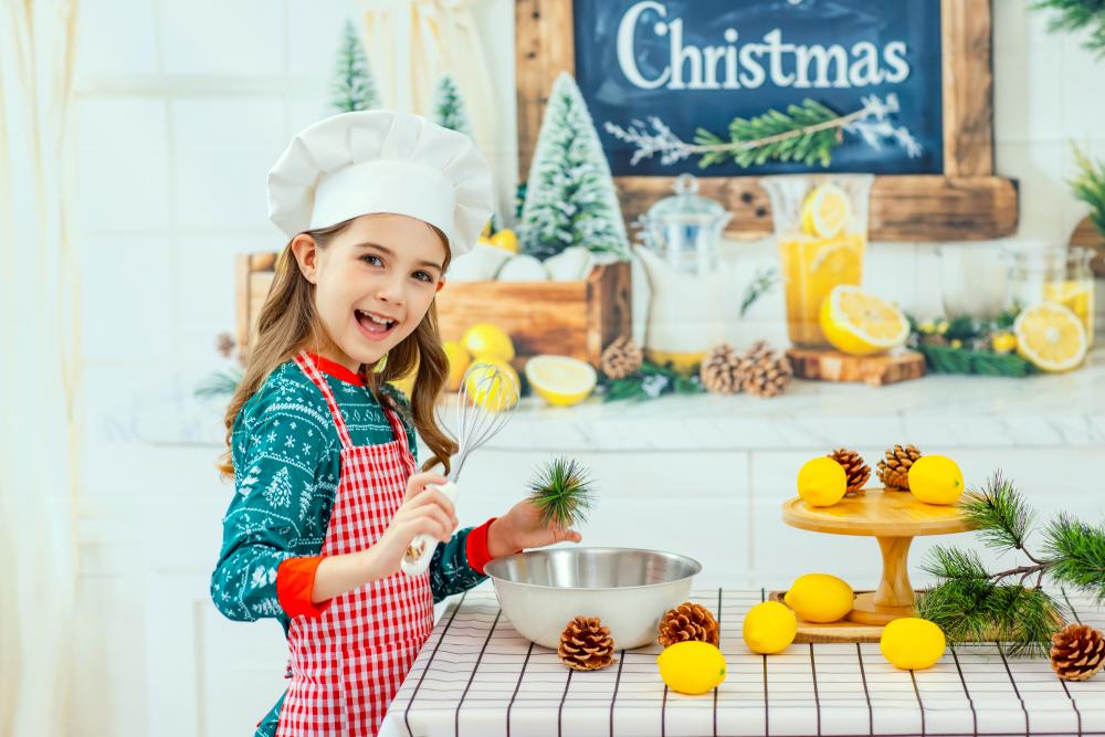 Kate Christmas Kitchen Garland Lemons Backdrop Designed by Chain