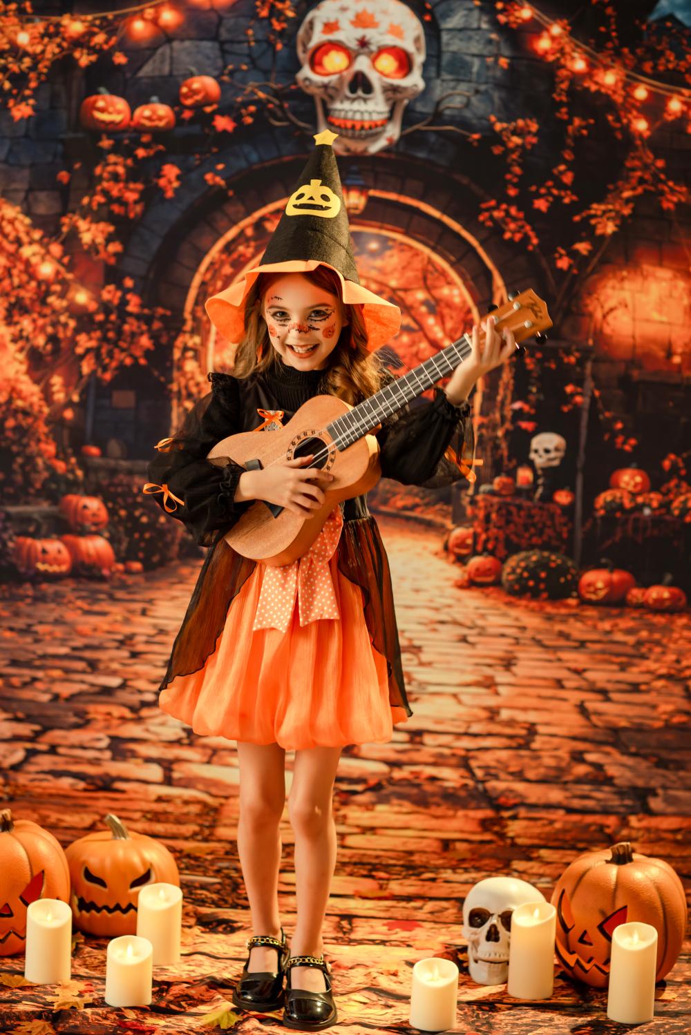 Kate Fleece Autumn Halloween Skull Backdrop Designed by Emetselch