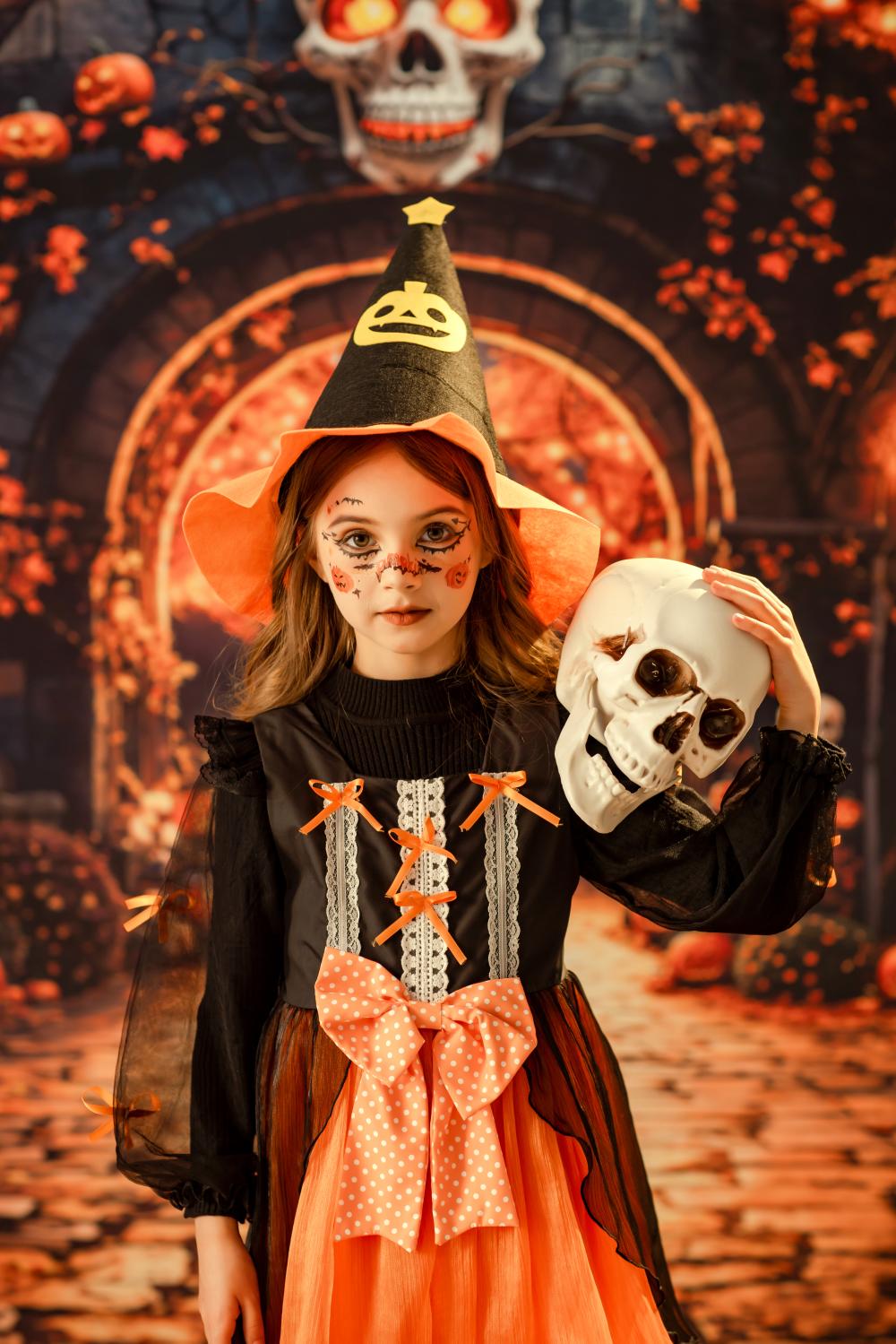 Kate Fleece Autumn Halloween Skull Backdrop Designed by Emetselch