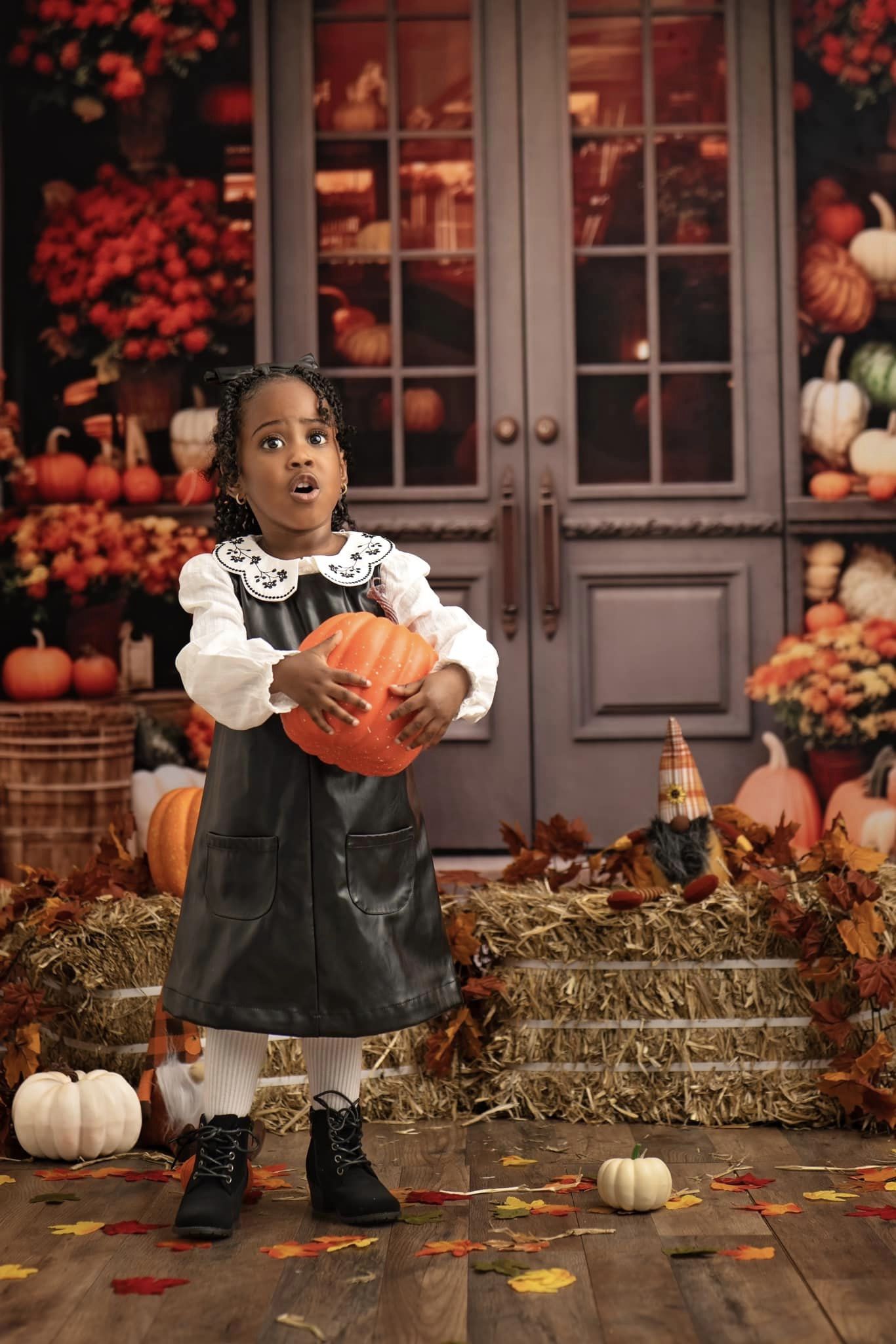Kate Autumn Shop Flowers Pumpkins Backdrop for Photography