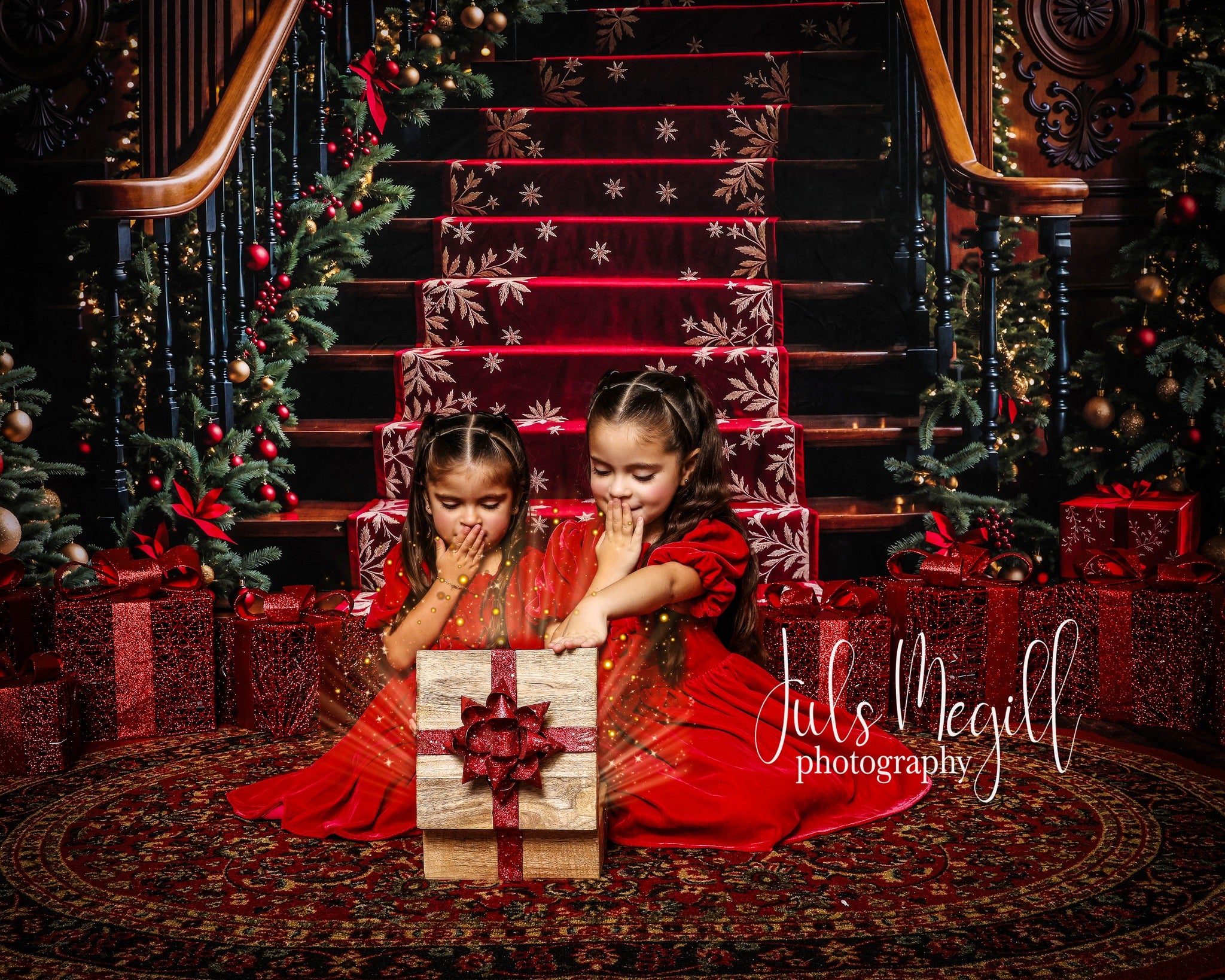 Kate Christmas Tree Arch Vintage Stairs Backdrop