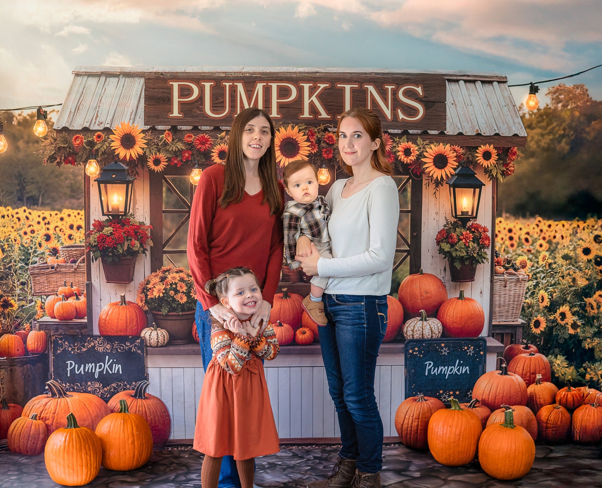 Kate Fall Pumpkin Stand Sunflowers Backdrop Designed by Emetselch